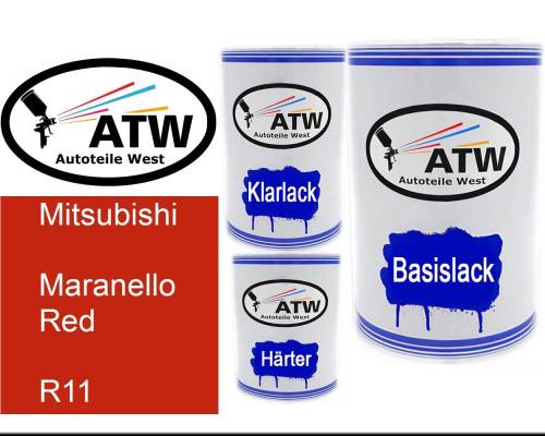 Mitsubishi, Maranello Red, R11: 500ml Lackdose + 500ml Klarlack + 250ml Härter - Set, von ATW Autoteile West.